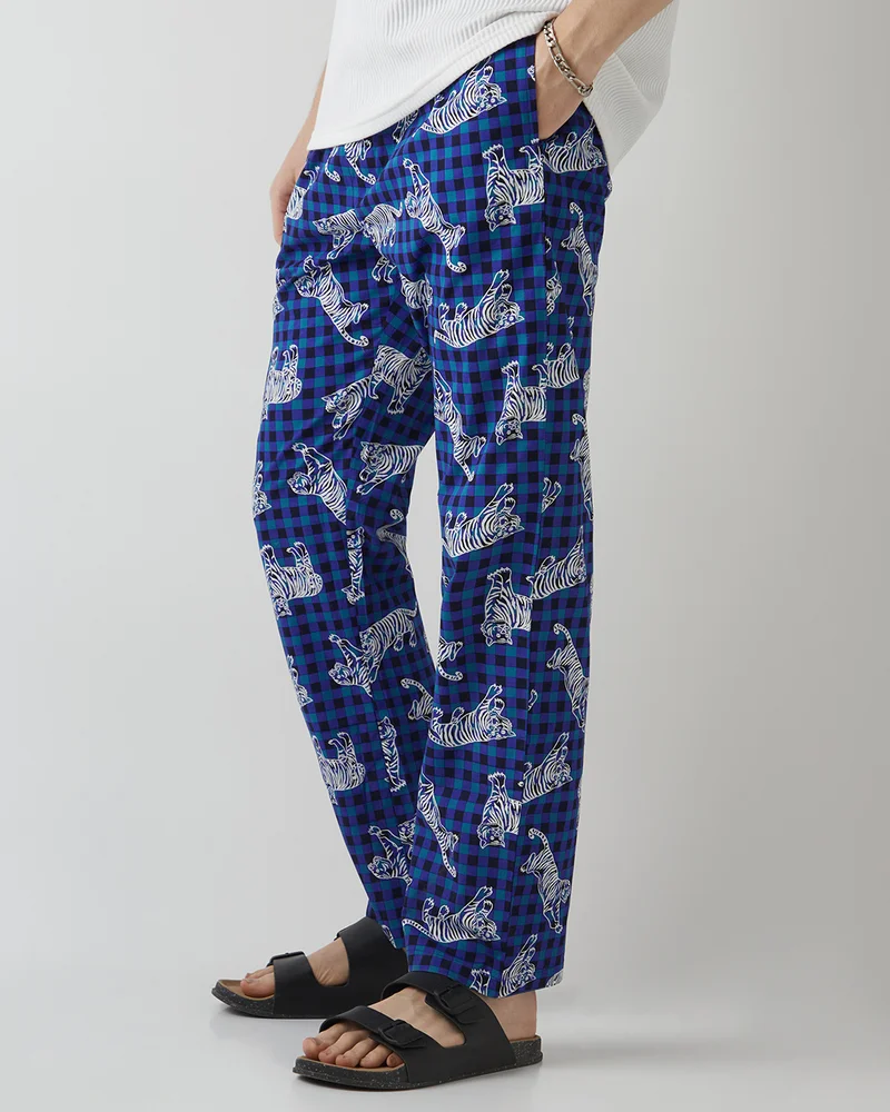 bewakoof Men's Blue All Over Printed Pyjamas